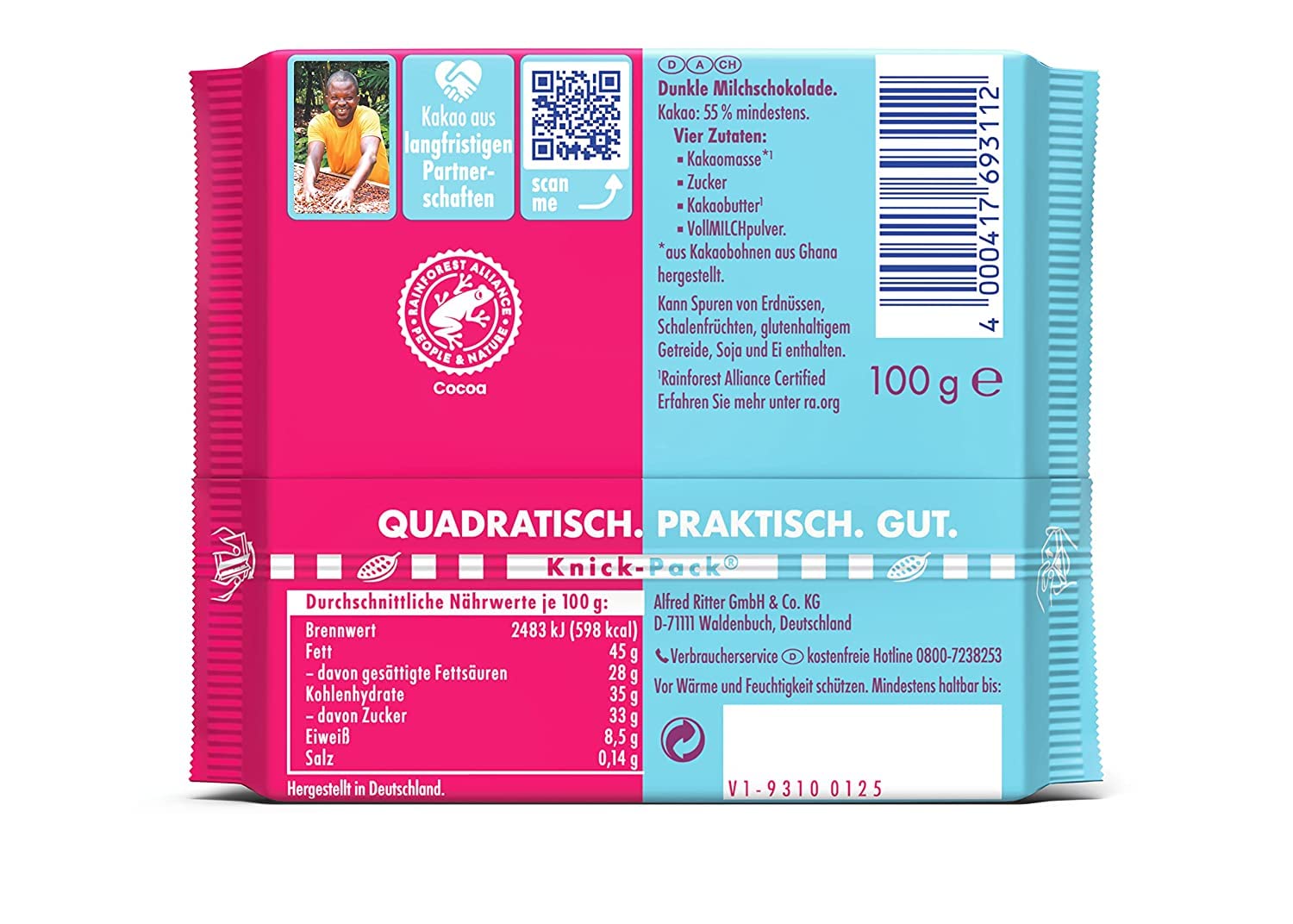 ritter-sport-die-milde-55-aus-ghana-tafel-100g image 2