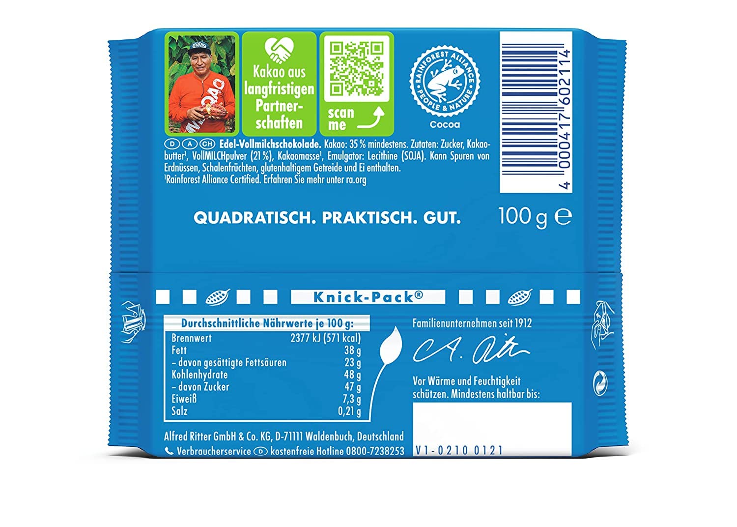 ritter-sport-edel-vollmilch-schokoladenquadrat-100-g image 2
