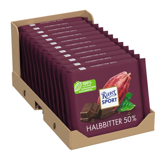 ritter-sport-halbbitter-50-kakao-bitterschokolade-100-g-12er-pack image 1