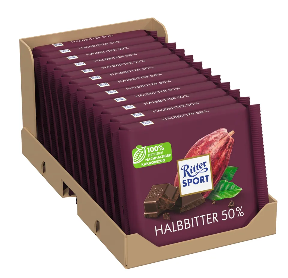 ritter-sport-halbbitter-50-kakao-bitterschokolade-100-g-12er-pack image 1