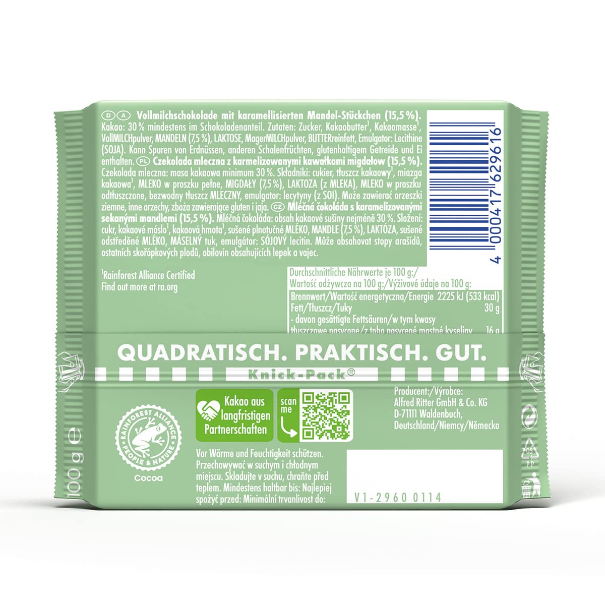 ritter-sport-gebrannte-mandel-vollmilchschokolade-100-g-12er-pack image 2