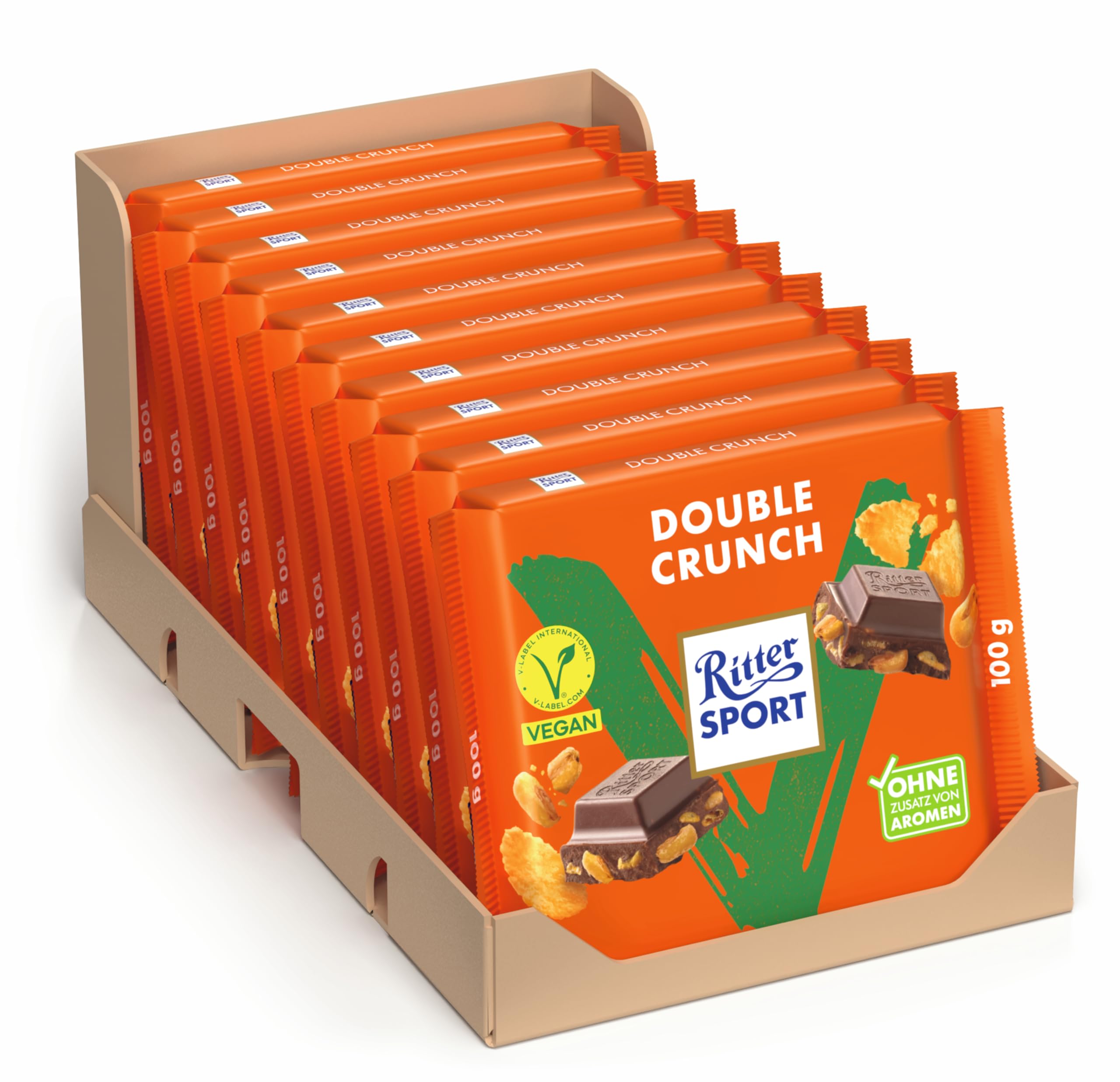 ritter-sport-vegan-double-crunch-10-x-100-g-mit-cornflakes-und-mais image 1
